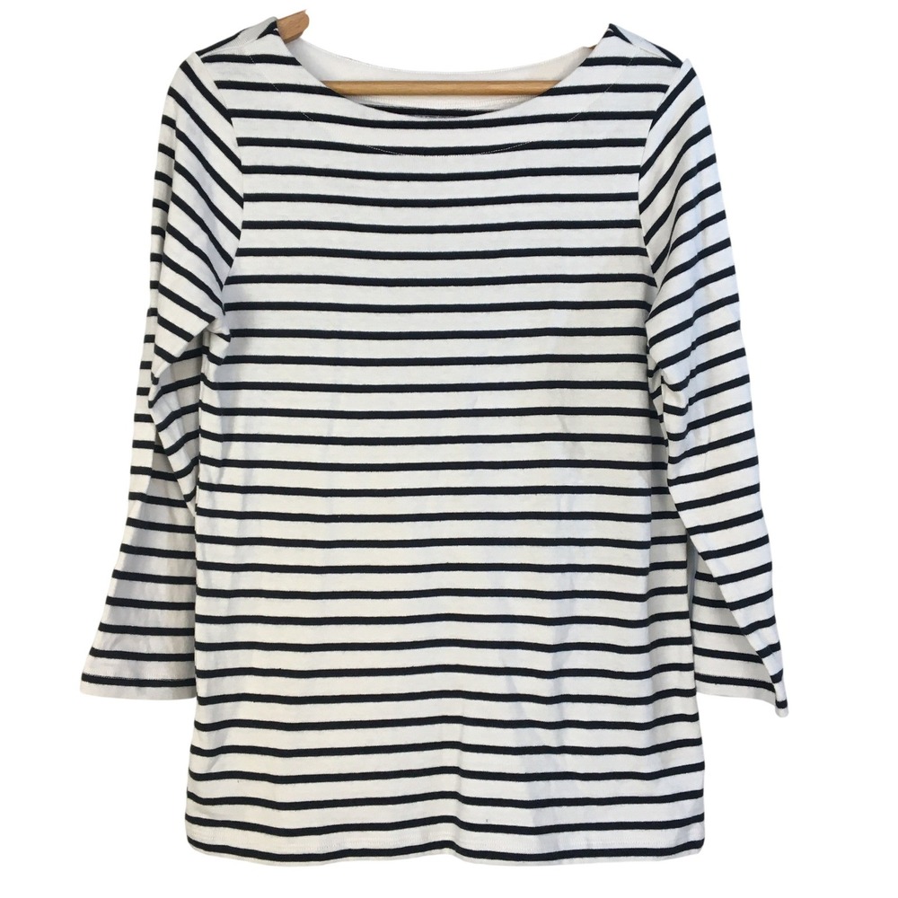 Lands End Striped 3/4 Sleeve‎ Shirt Cotton Knit Top Size M 10 12 Black White